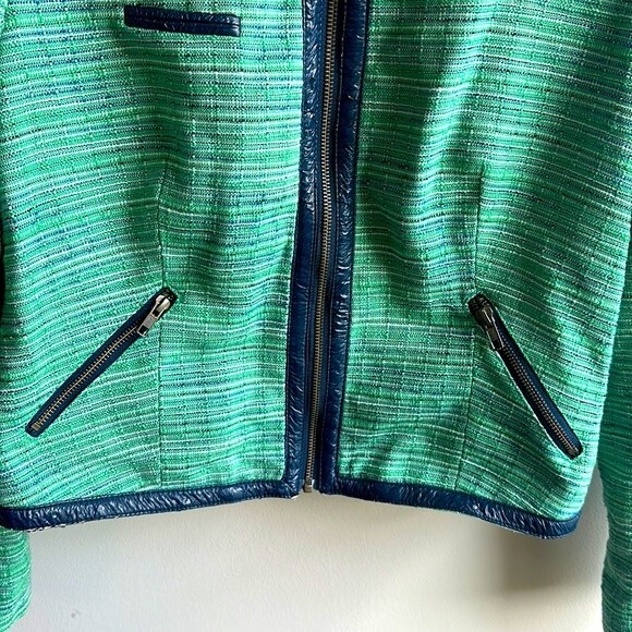 The Limited Green and Blue Woven Zipper Blazer Zippered Pockets Size L - Picture 3 of 7
